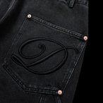 EMBLEM LOGO WASHED DOUBLE KNEE BAGGY DENIM