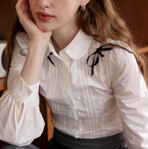 French retro side ribbon blouse