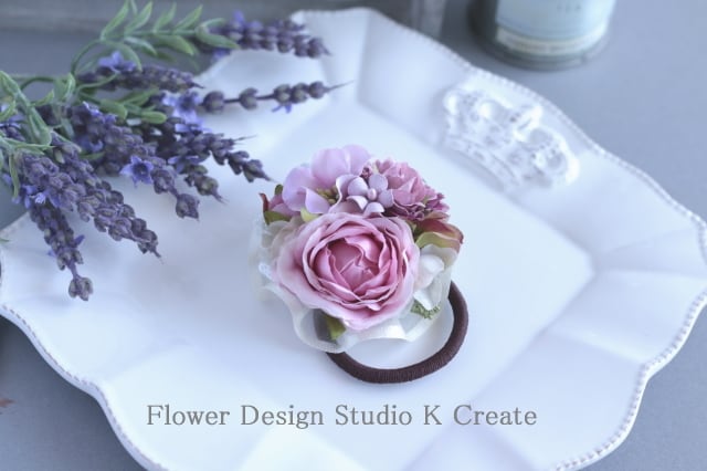 大人色のピンクの薔薇のヘアゴム お花 ヘアゴム 髪飾り レース お出掛け ヘアアクセサリー | Flower Design Studio K  Create