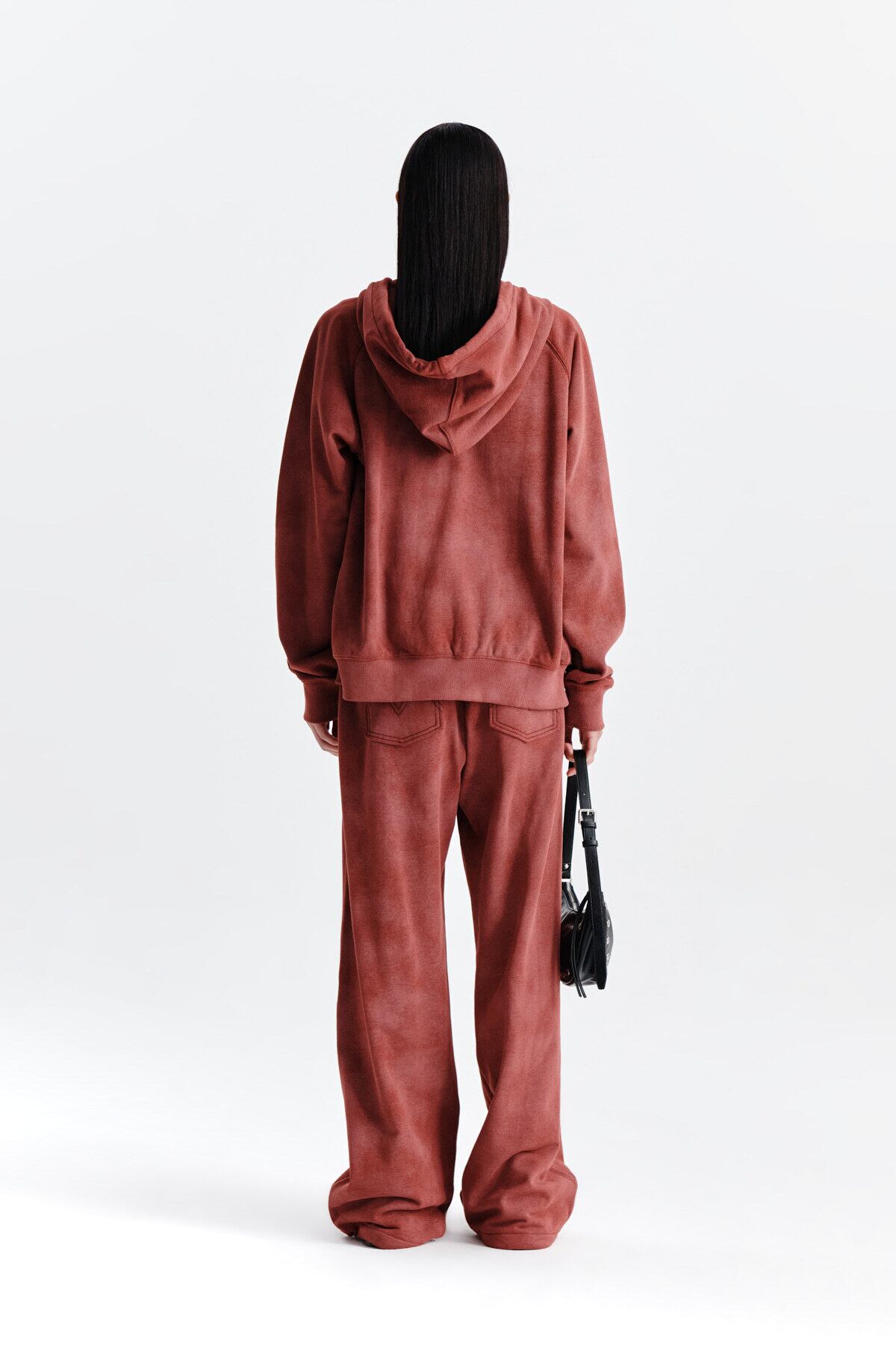 Matin Kim] FRONT LOGO STITCH WASHED HOODY ZIP UP IN BURGUNDY 正規