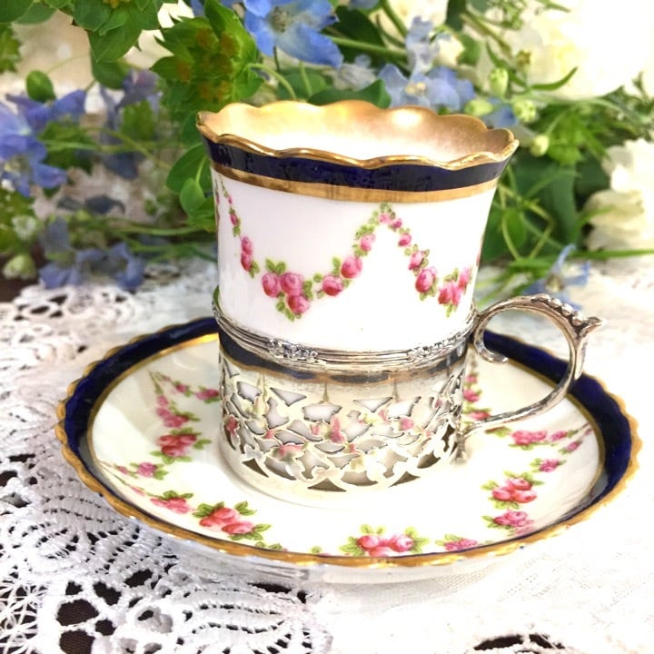 純銀シルバーティーセットリボン薔薇ローズガーランド