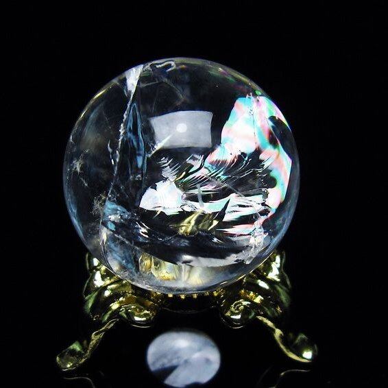 アイリスクォーツ 水晶 丸玉 虹入り 26mm スフィア 置物 水晶玉 一点物 141-6979