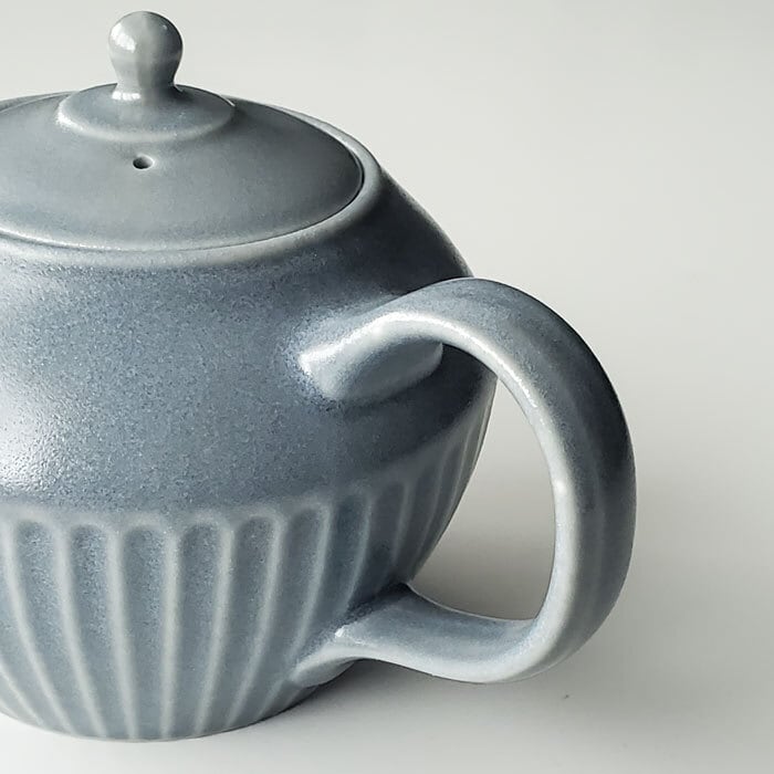 茶こし付き しのぎ ポット ブルーグレー ティーポット フィルター付き