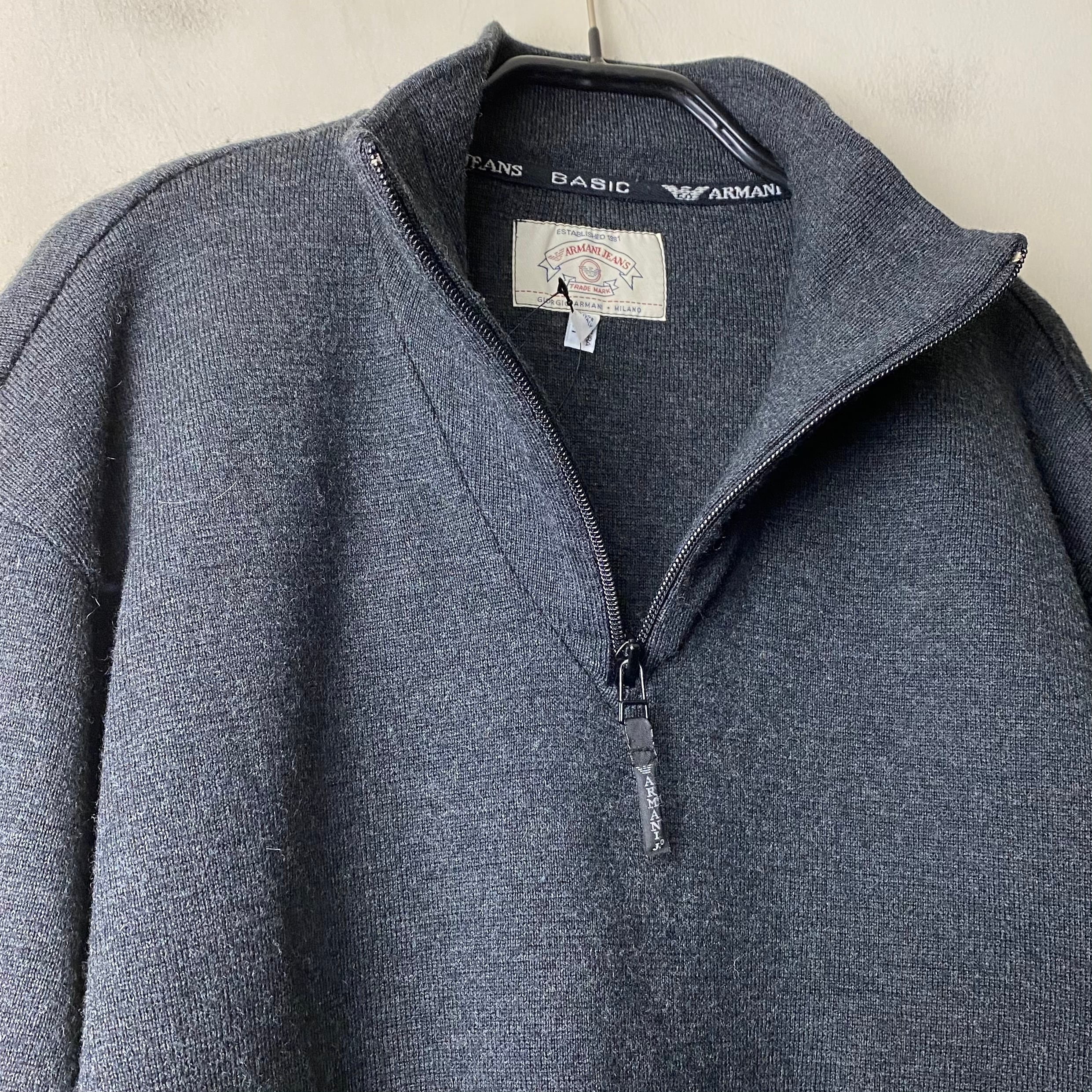 vintage ARMANI JEANS half zip rib knit sweater | NOIR ONLINE
