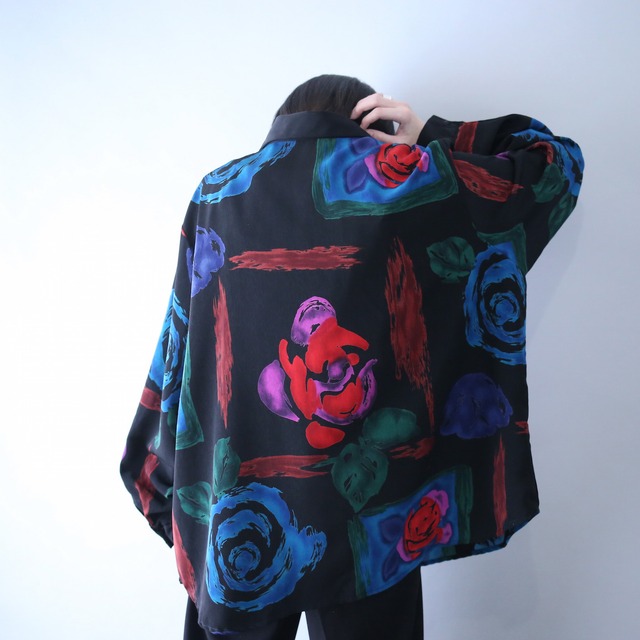 dark coloring art pattern and switching design loose silhouette shirt