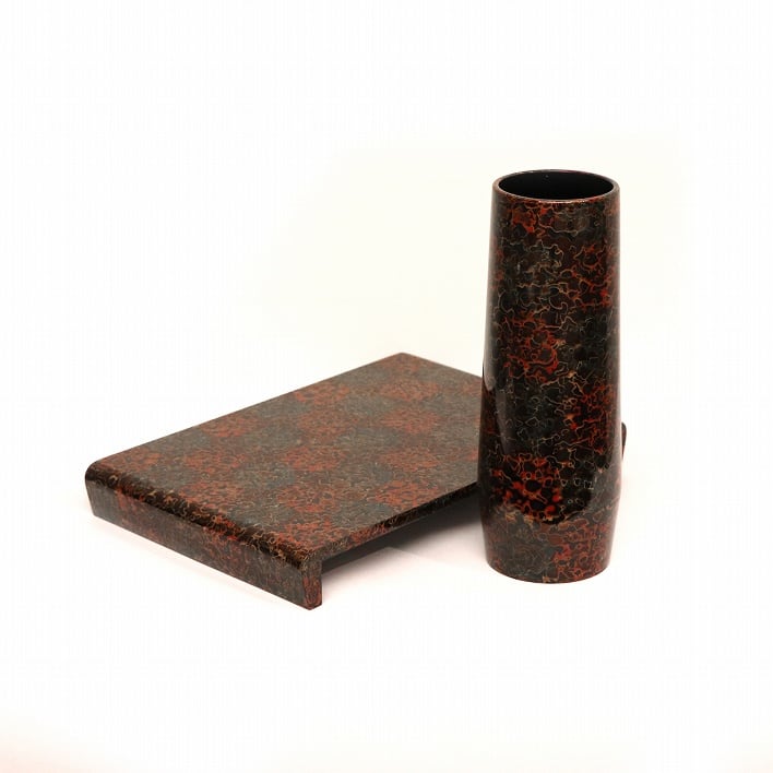 津軽塗（唐塗）バカ塗り・筒型花器・花瓶・花台セット・No.190918-021