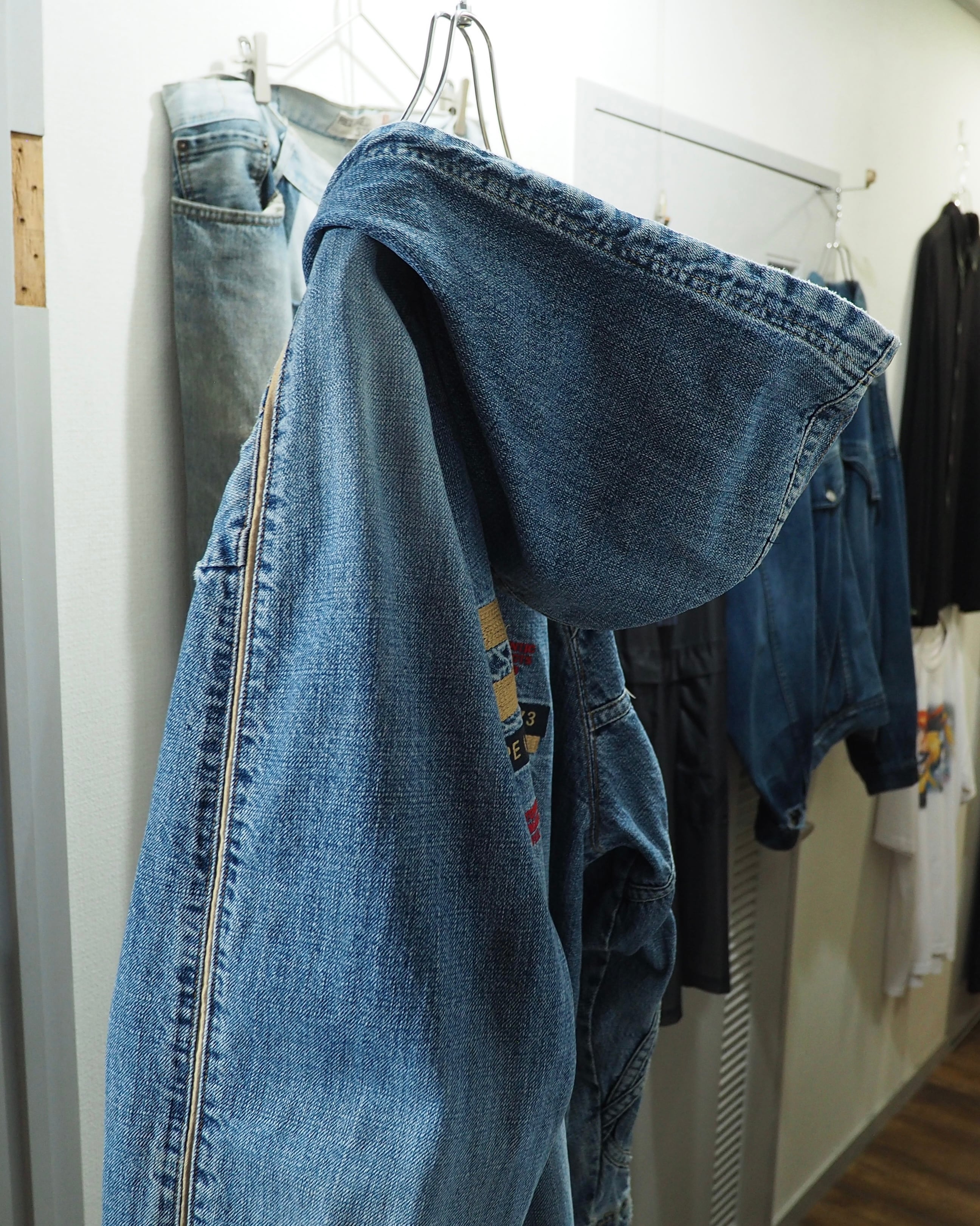 1990s ” Special - PEPE JEANS ” Crossed Lines × Logo Embroidery Vintage Loose Hoodie Denim Jacket