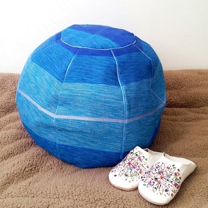 モロッコ プフ サブラシルク スツール（ブルーグラデーション）オットマン POUF【モロッコ直輸入】
