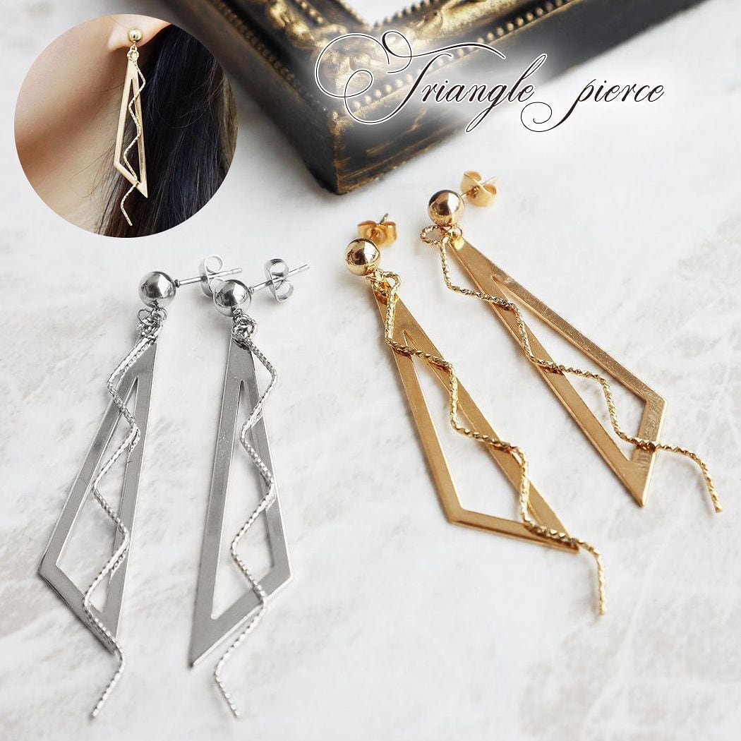 UNI STONE】トライアングルピアス/イヤリング 低アレルギー ステンレス