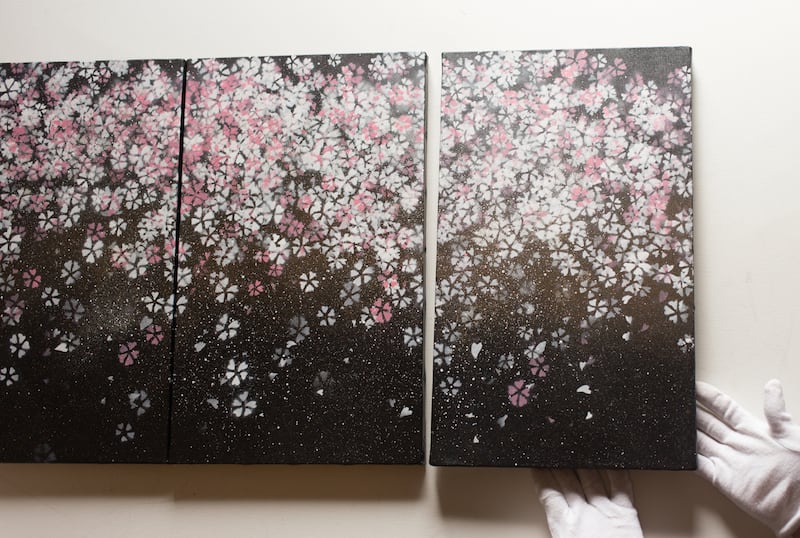 Sakura / 夜桜をテーマにした現代アート作品 3連キャンバス 絵画販売
