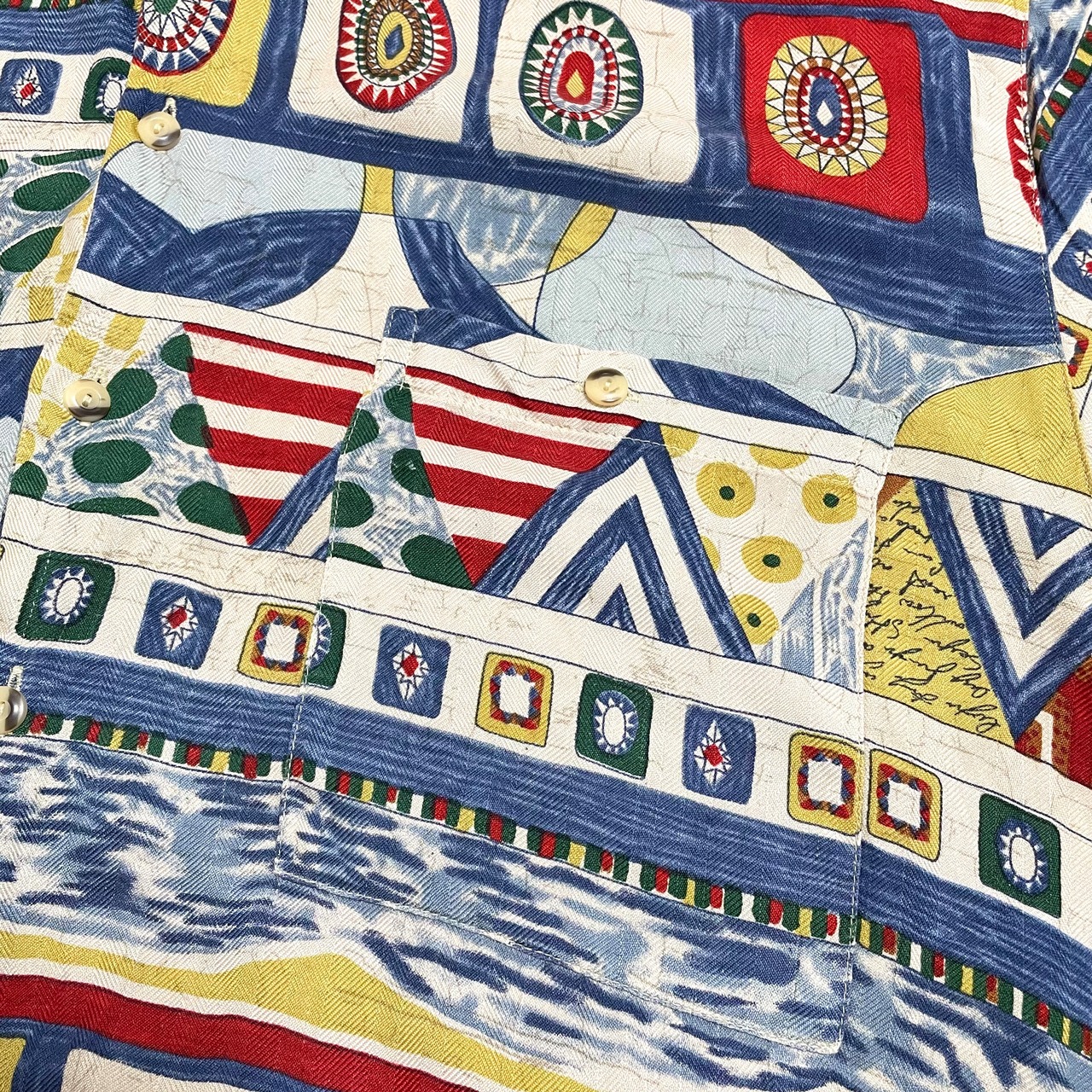 【pierre cardin】半袖シャツ 柄シャツ オールパターン 総柄 個性的 柄物 ピュアシルク M ピエールカルダンUS古着