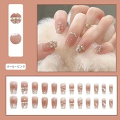 YINKE ネイル チップ 24枚入 ネイルチップ ショート ネイル用品 春夏 ラウンドチップ 人気 和風 シンプル おしゃれ ショート雰囲気色 花嫁ネイル 光沢 つけ爪 成人式 入学式 卒業式 結婚式 両面テープ ウッドスティック ネイルファイル付き (パール・ピンク)