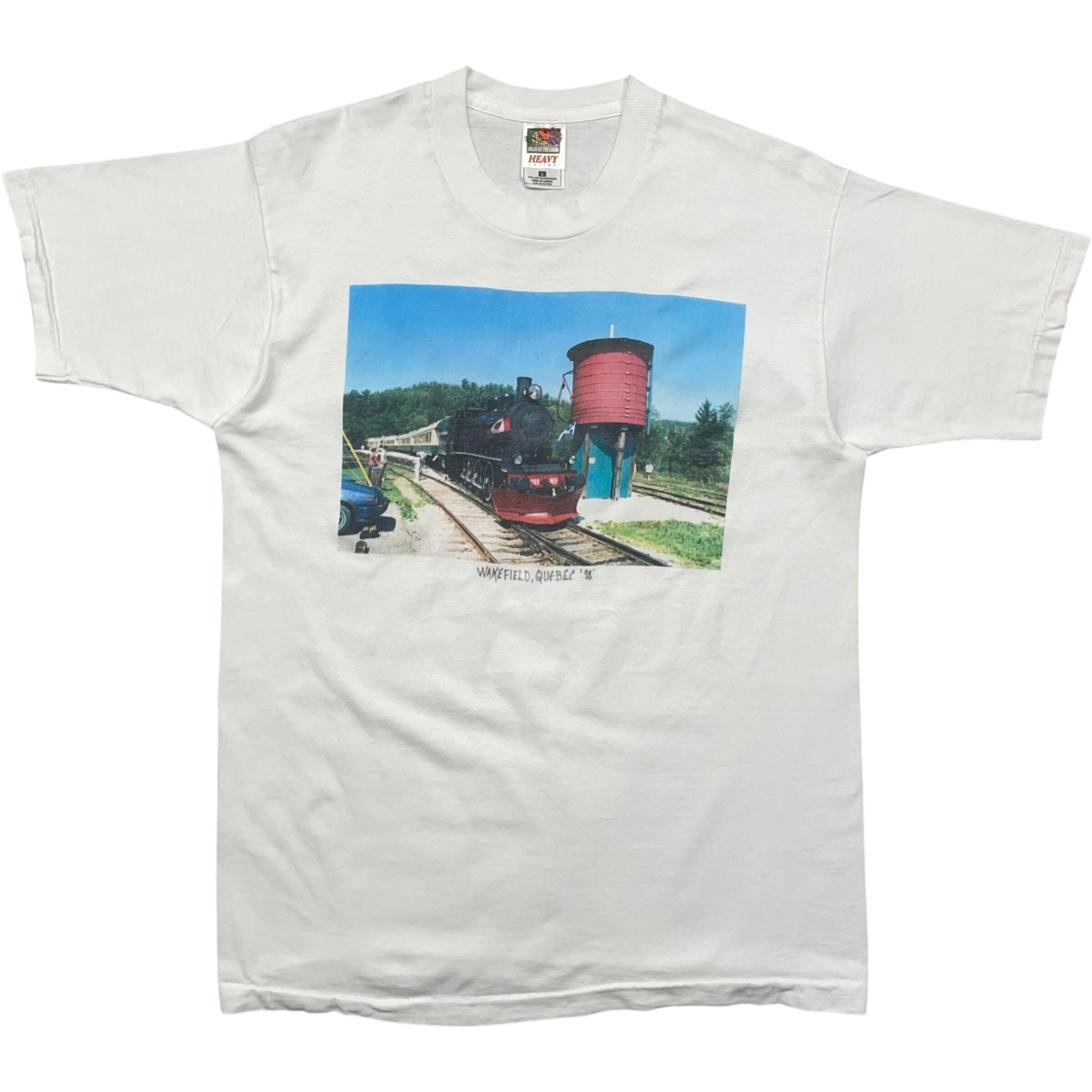 《L》 FRUIT OF THE ROOM フルーツオブザルーム Tシャツ 蒸気機関車 プリント ホワイト 90年代 vintage no.8276