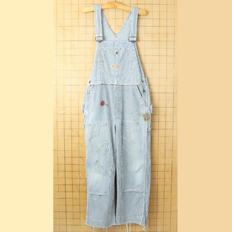 80s USA製 OSHKOSH ヒッコリーストライプ デニム ペインターパンツ W31