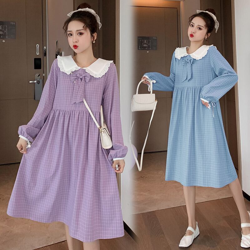 【新作】【送料無料】 1566＃マタニティ服春秋ストライプ長袖イージーマッチングルーズスタイリッシュドレス妊婦ママドレス ロング スプリング 春物 オータム 秋物 AL expec356229666724