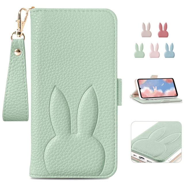 MAGICASE For AQUOS sense8 手帳型 SHG11 ケース SH-54D スマホケース かわいい 贈り物 おしゃれな カード収納 アクオス センス8 ケース 可愛い 人気 シャープ ファッショ 動物 兎柄 シンプル カード収納 財布付きサ 横置き機能 かっこいい スタンド機能 360度保護(AQUOSsense8/SH-54d/SHG11,6.1"),グリーン