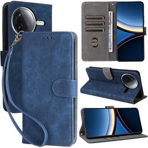 Xiaomi POCO F7 Pro/POCO F7 Ultra 用 ケース 手帳型 カバー 財布型 NOUKAJU Xiaomi POCO F7 Pro / F7 Ultra カバー カードポケット付き 高級 PUレザー 手触りが良い 落下防止 衝撃吸収 耐摩擦 全面保護 耐磁性RFID機能 マグネット式 カード収納 スタンド機能 軽量 薄型 ストラップ付き スマホケース ブルー 3169