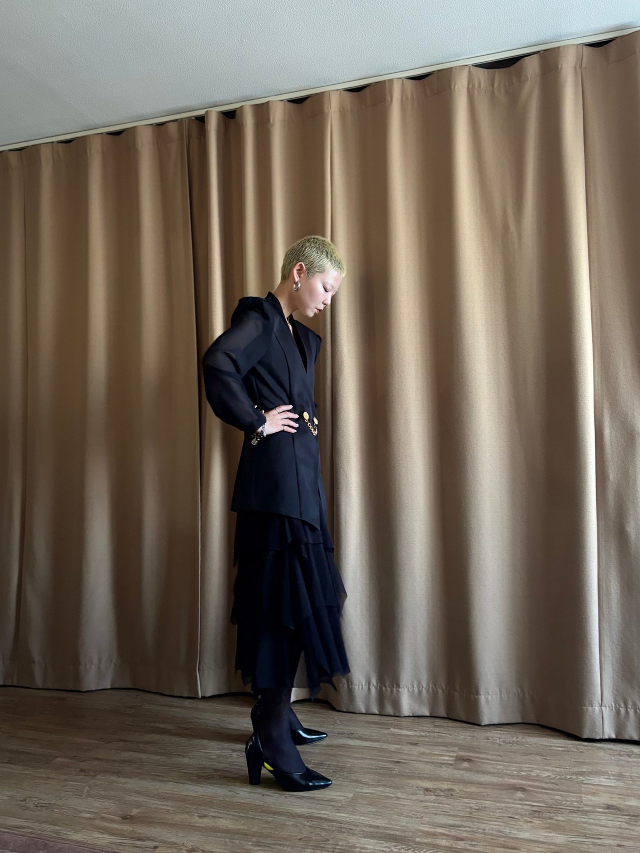 MADE IN JAPAN black sheer sleeve jacket-4736-6
