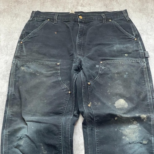 推定90s USA製 ブラック ダブルニー Carhartt B01 36×34 詳細写真2