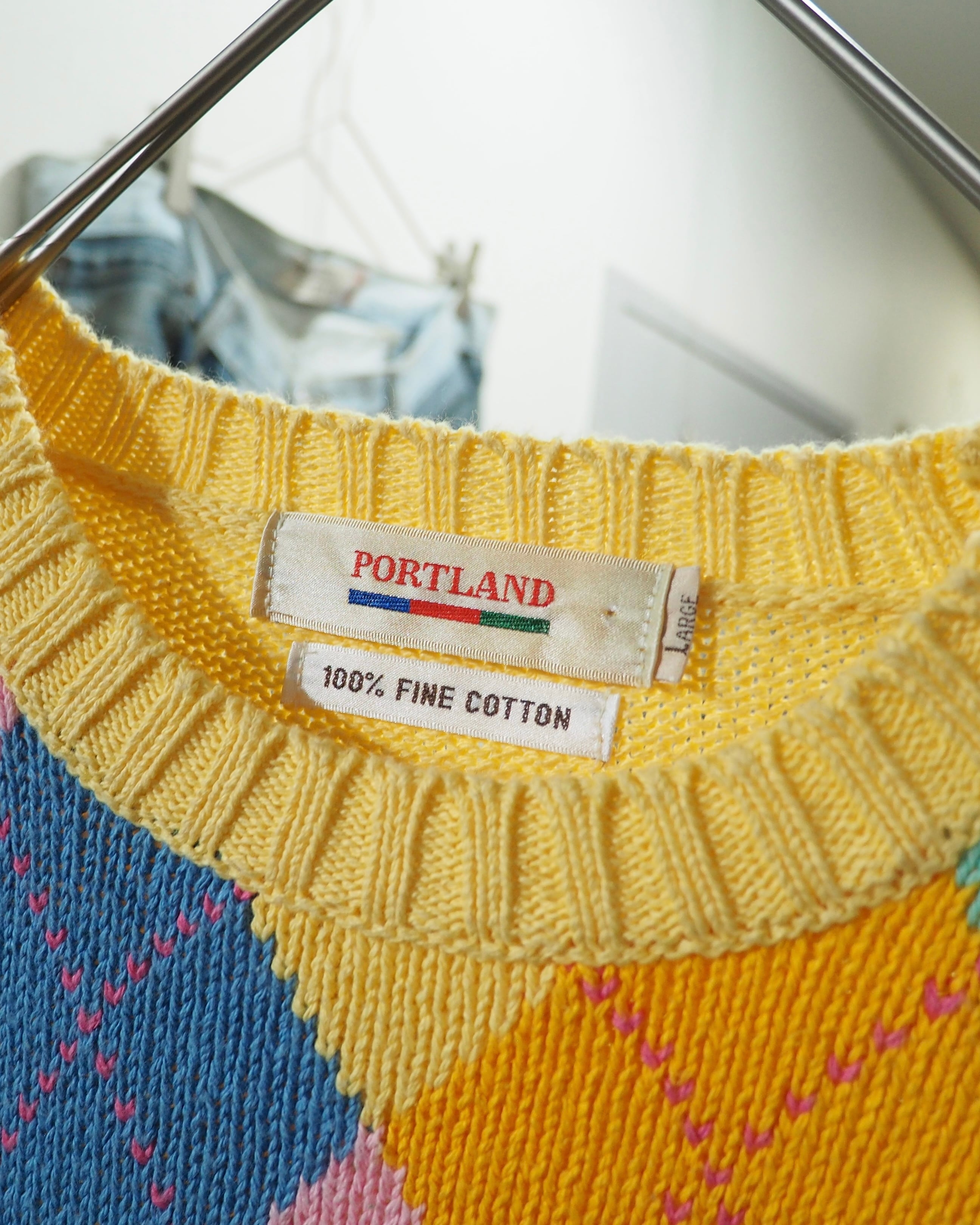 1990s ” Fine Cotton ” Colorful Pastel Argyle Pattern Vintage Knit