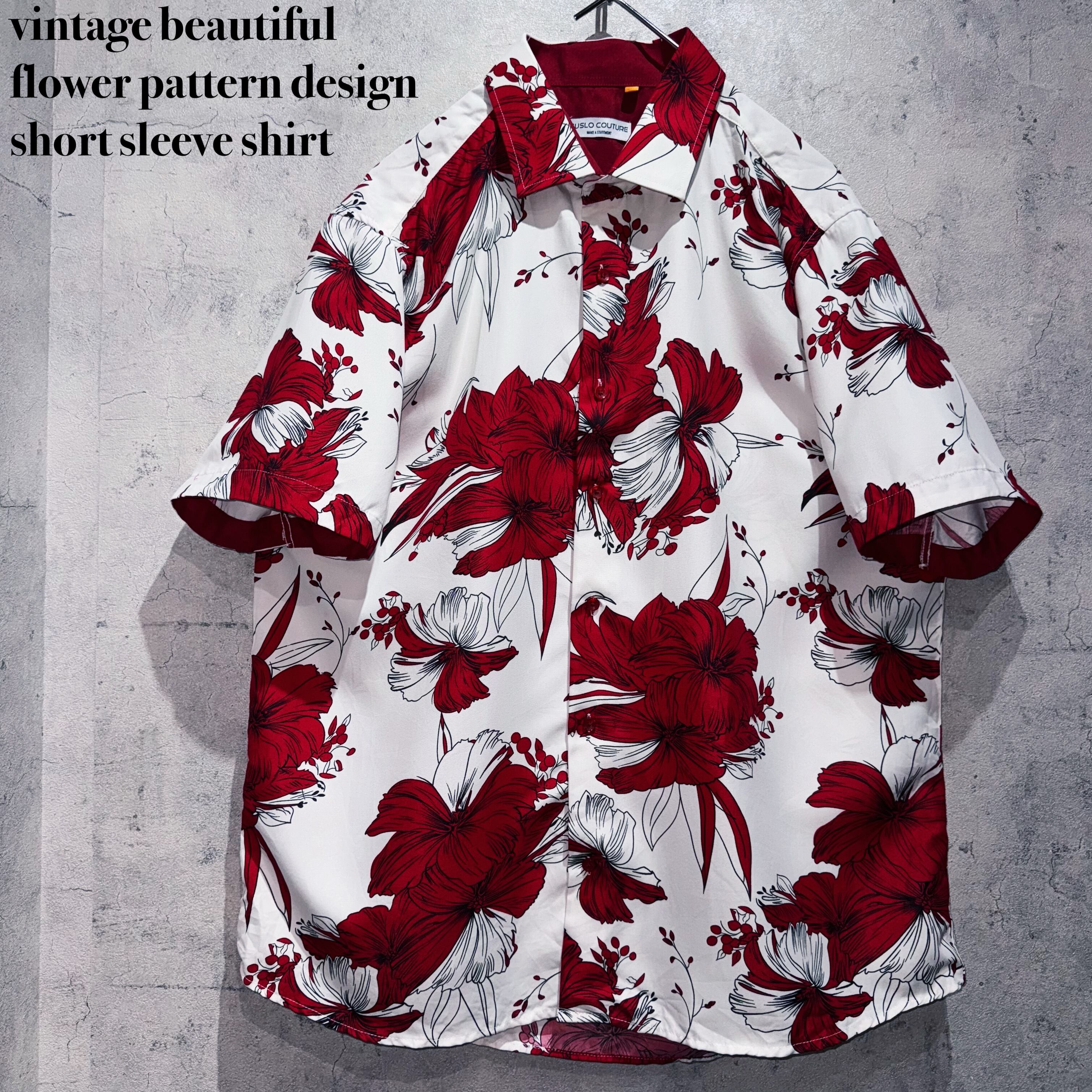 vintage beautiful flower pattern design short sleeve shirt