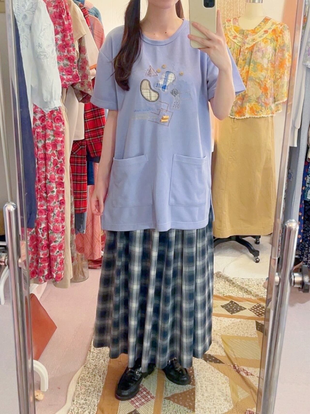patchwork stitch knit T-shirt