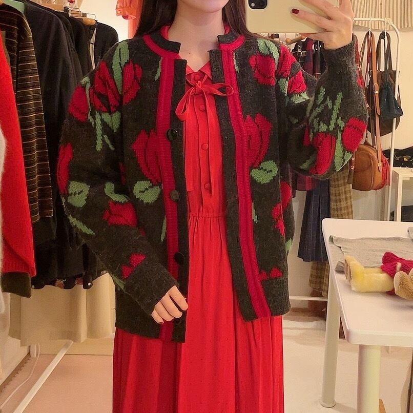 tulip jacquard knit cardigan