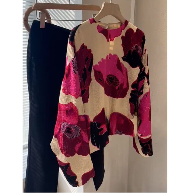 pink bold floral jacquard long blouse＜t3070＞