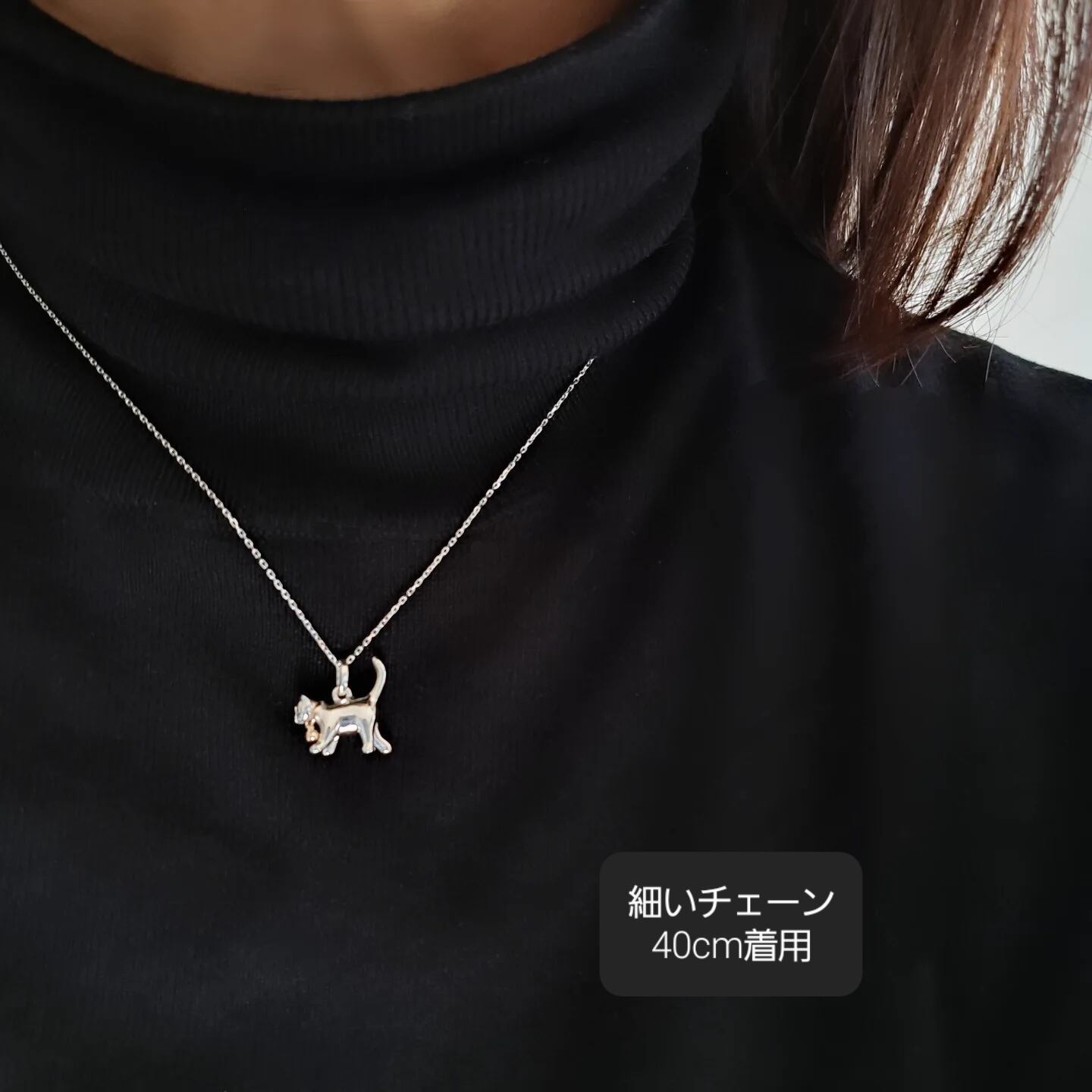 猫のペンダントトップ 中 】 鈴の首輪10金 猫ネックレス 猫