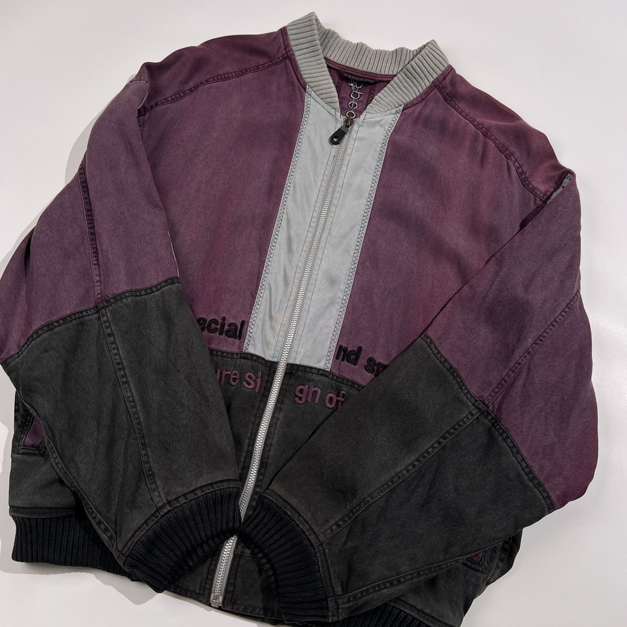 Santa fe サンタフェ 刺繍デザイン テンセル100% ジップアップ ジャケット ブルゾン サイズ 04 /パープル系/メンズ/日本製