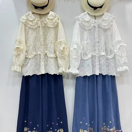 2色/Wレースカラー刺繍ブラウス ・12114