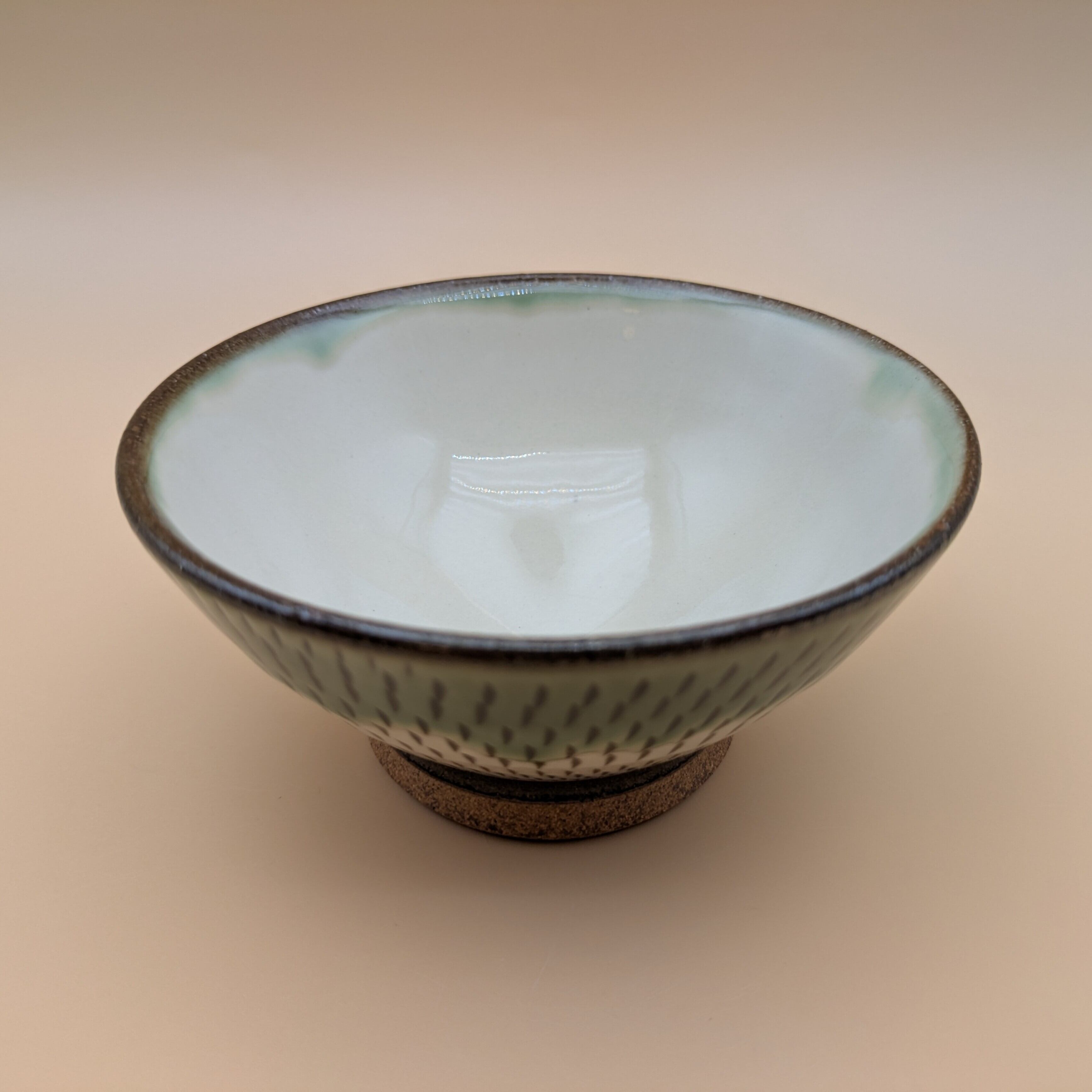 小石原焼】 茶碗 11.6cm （緑釉流し掛け 白釉 飛び鉋） ご飯茶碗 お