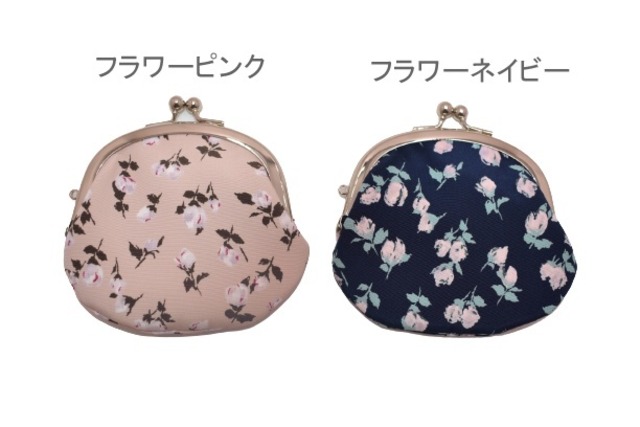 がま口 小銭入れ 丸型 コインケース (フラワーネイビー) レトロ22種類 財布 工房 手作り 日本製 エコパッケージ MX-0034-268
