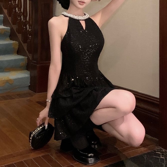 即納】【一部受注】ホルターネックティアードワンピース | Mily anjo