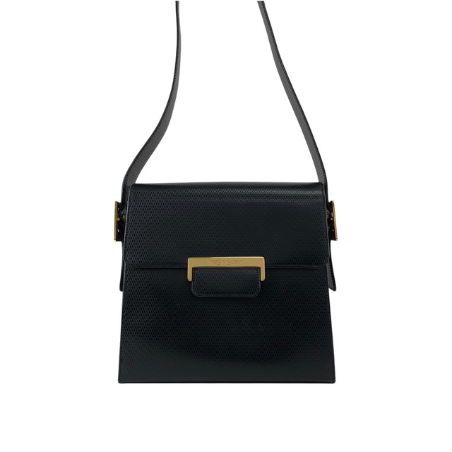 Yves Saint Laurent イヴ・サンローラン ショルダーバッグ ブラック ロゴ レザー セミショルダーバッグ vintage ヴィンテージ オールド avbr5u