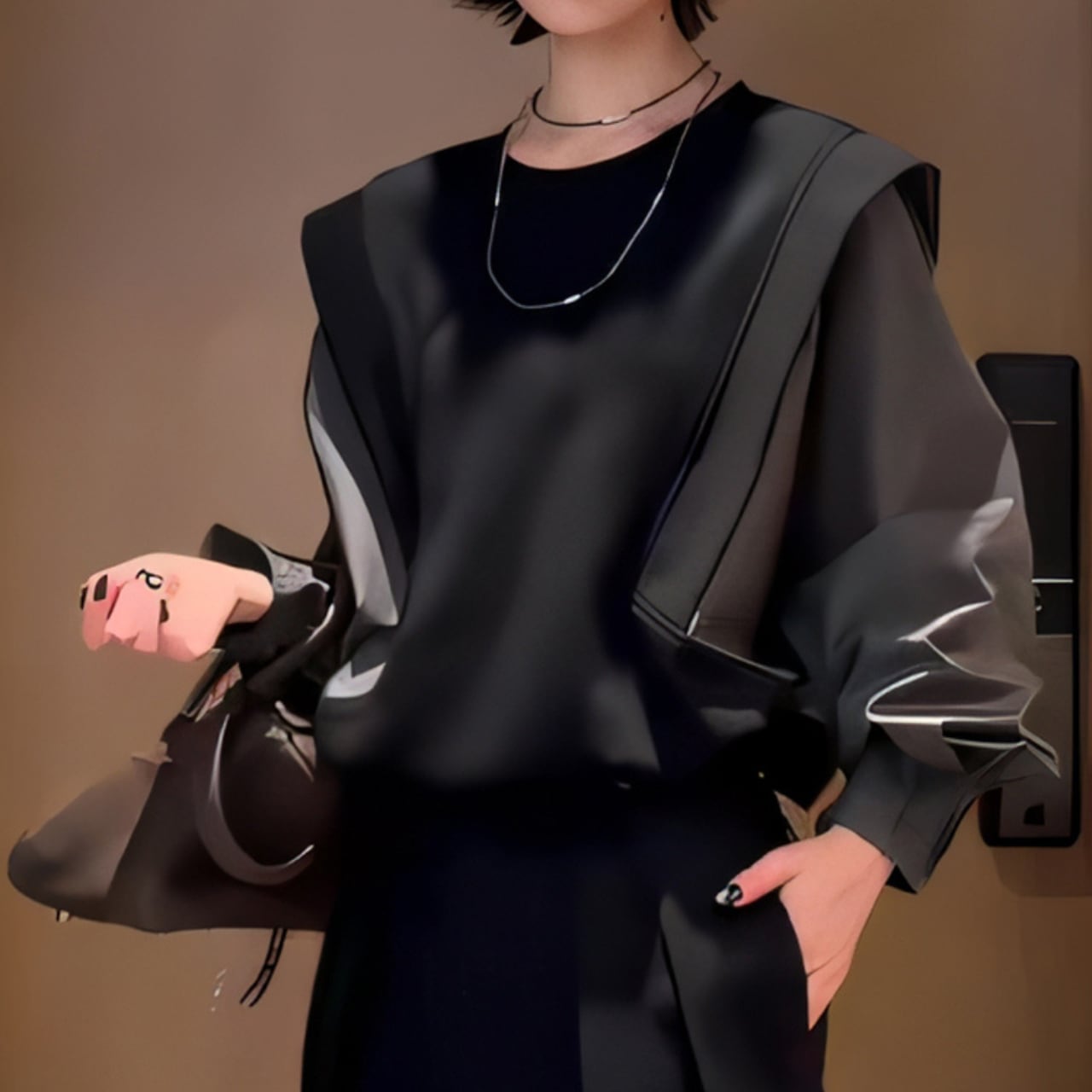 Raglan sleeve crew silhouette top L00444