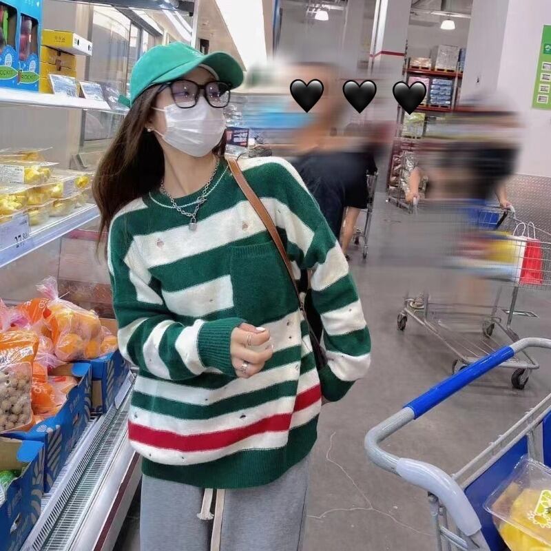 スタイルスタンダードストライプニットセーター コート オータムプルオーバー トップス レトロ 秋物 モンロー26086544901