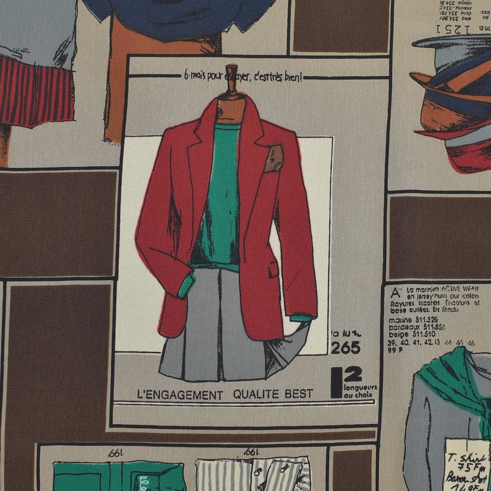 90s ZEN-JAC テーラーイラストデザイン パネル切替 ポリエステルシャツ 90s ZEN-JAC クラシック テーラーイラストデザイン パネル切替