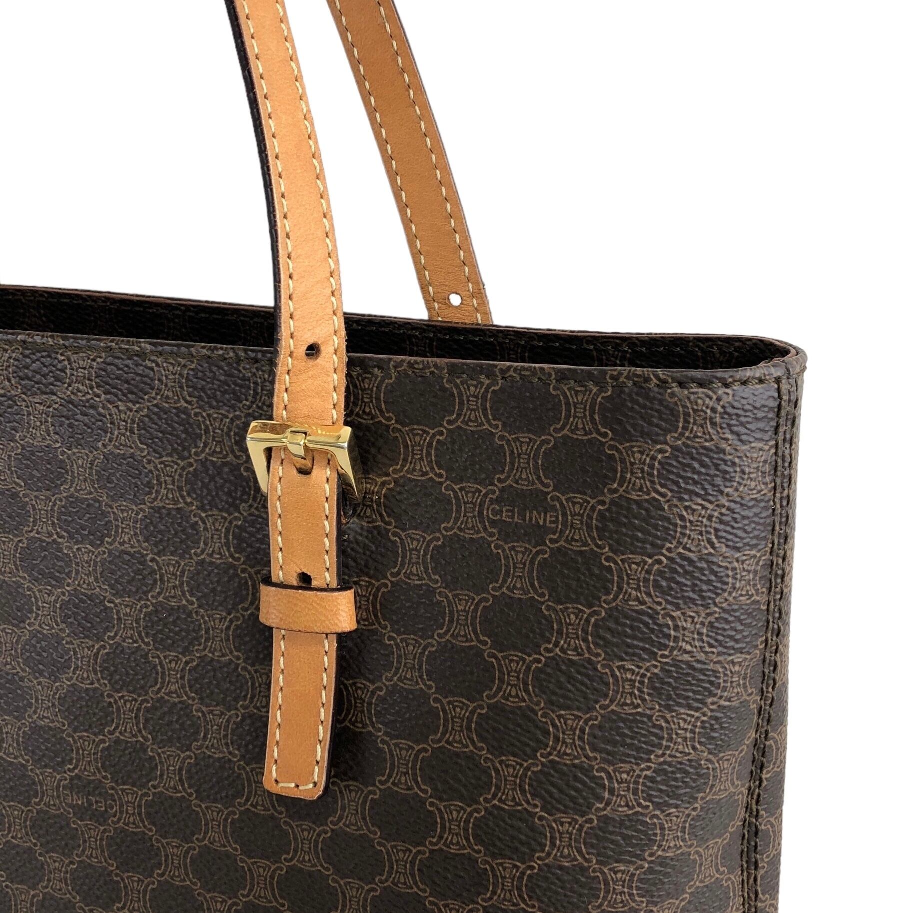 CELINE セリーヌ マカダム ハンドバッグ ブラウン レザー トートバッグ