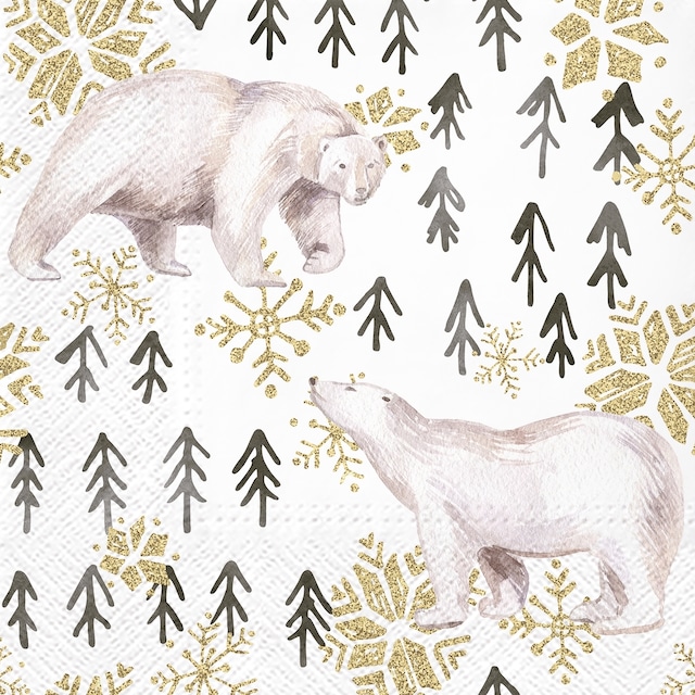 【PAW】バラ売り2枚 ランチサイズ ペーパーナプキン Glitter Polar Bears ホワイト