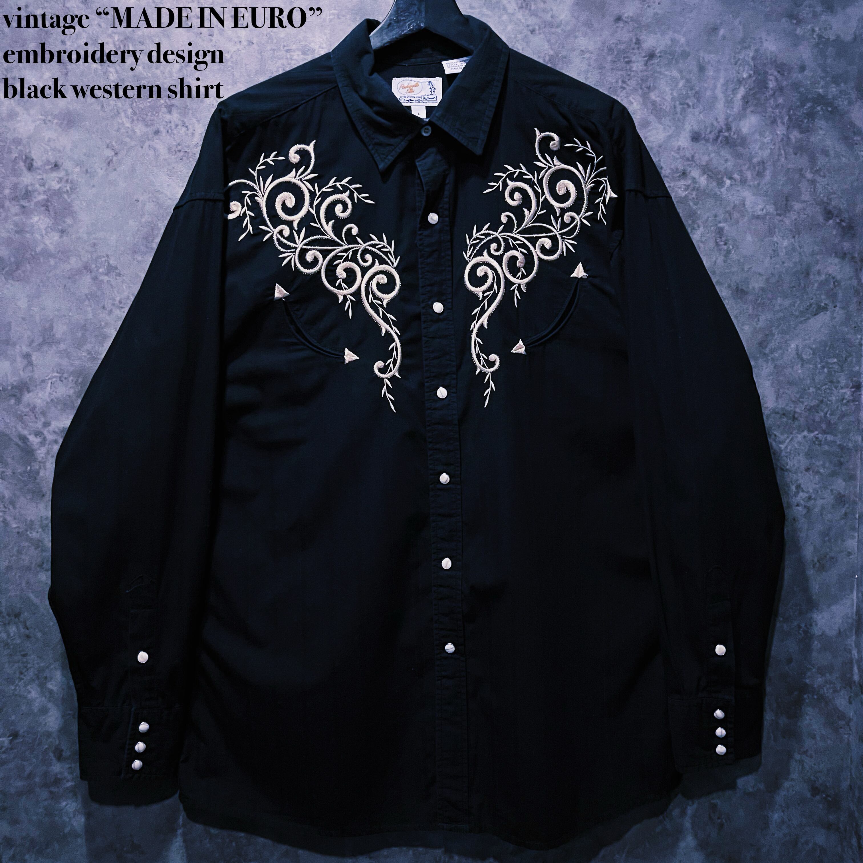 【doppio】vintage “MADE IN EURO” embroidery design black western shirt