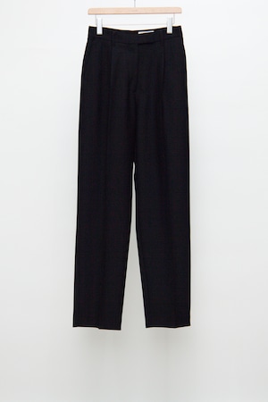 Wool Mohair Wide Tuck Slacks - Black