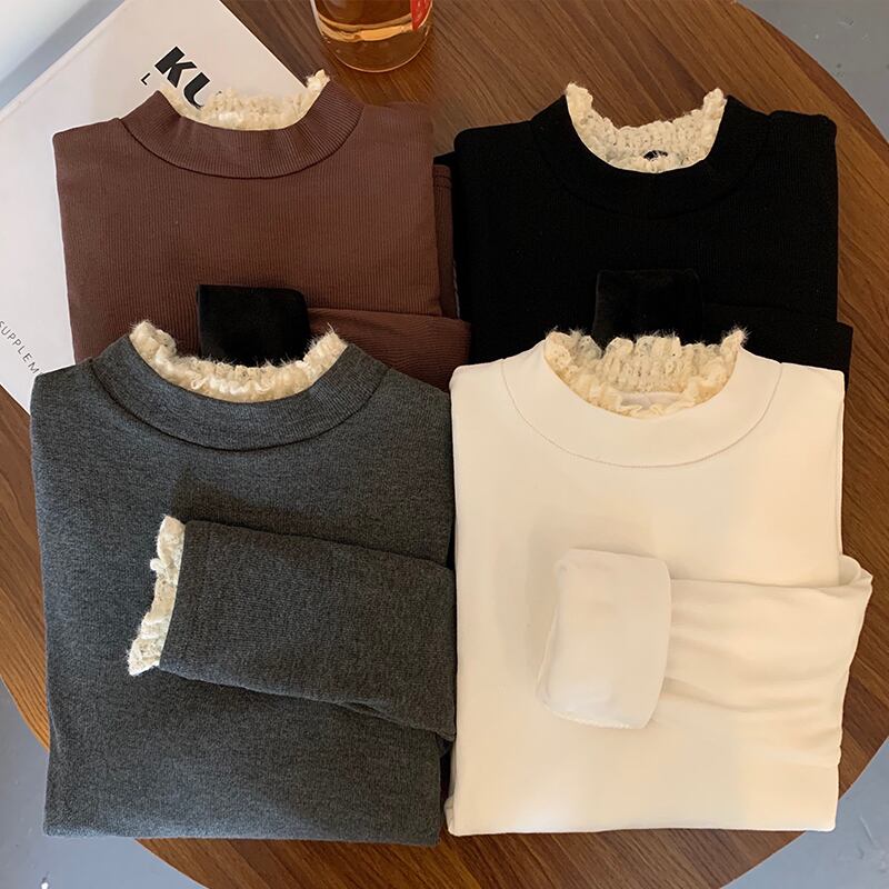 レースシャツ レディースオータムウィンターベルベットトップス Tシャツ 秋物 冬物 YY-ファッション66827413556