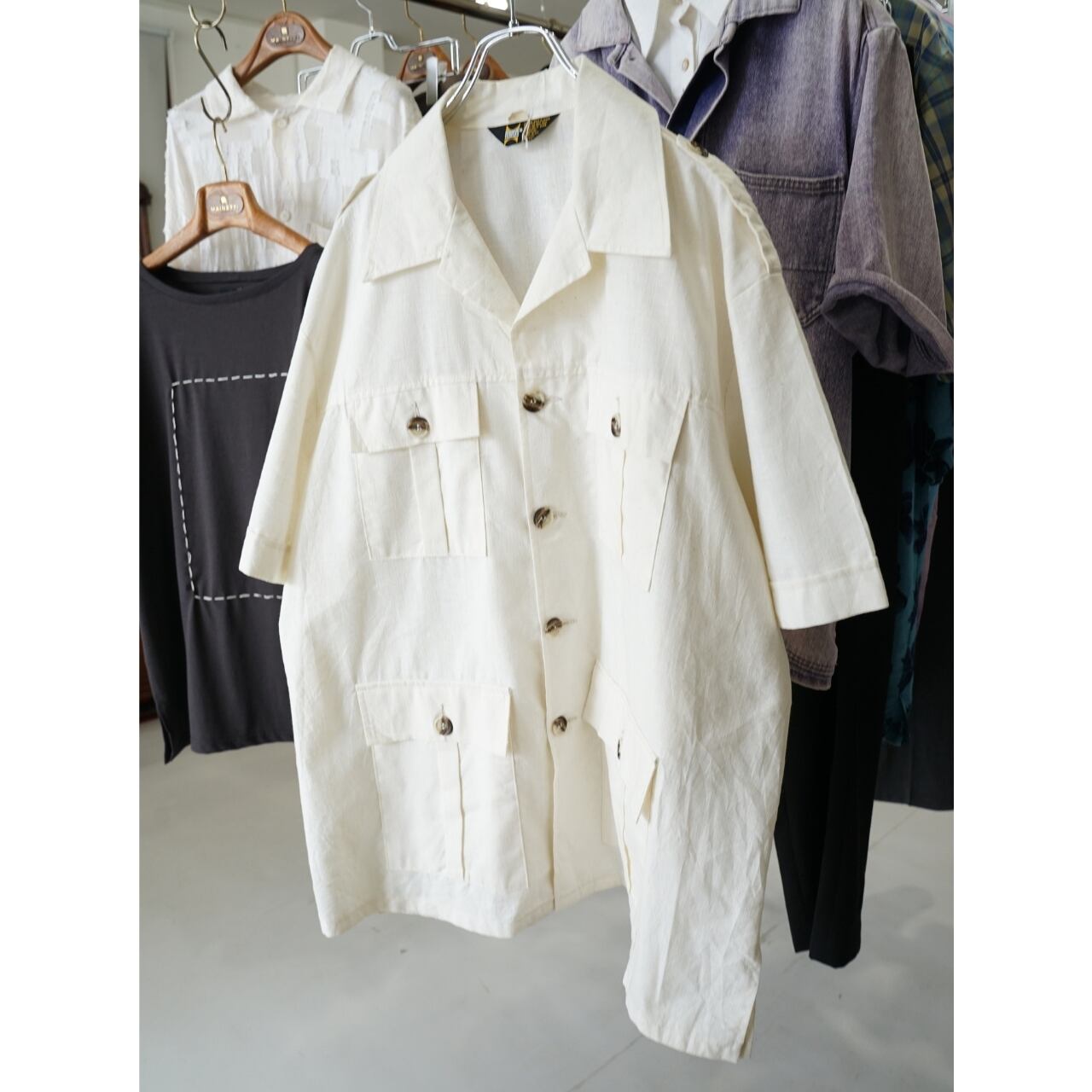 HARRIS CASUALS ハーフスリーブ サファリシャツ(表記XL・実寸XL相当)|NA844