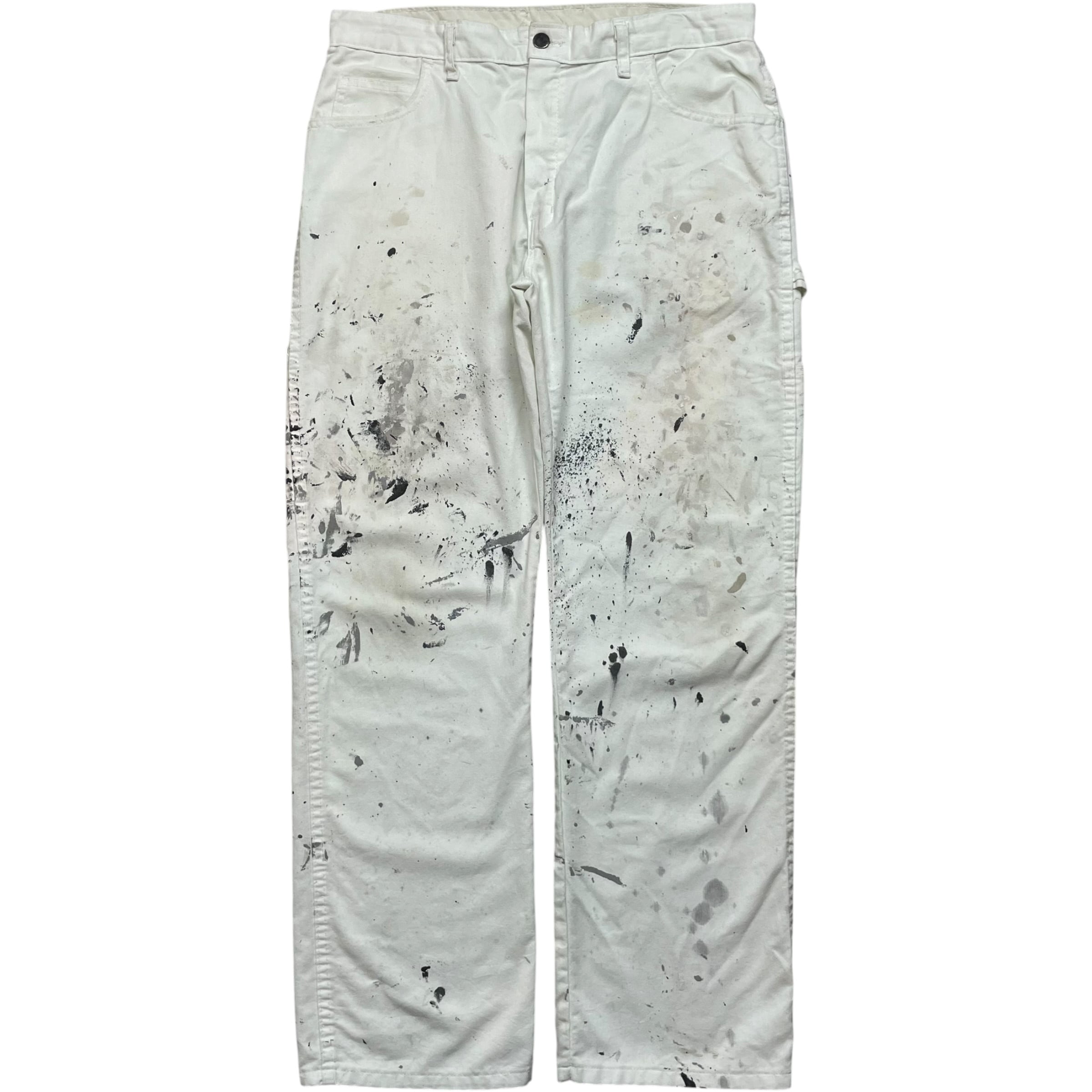 《実寸 W33 L30》 Dickies ディッキーズ ペインターパンツ ワークパンツ 一点物 ホワイト ペイント ワンポイントロゴ no.10265