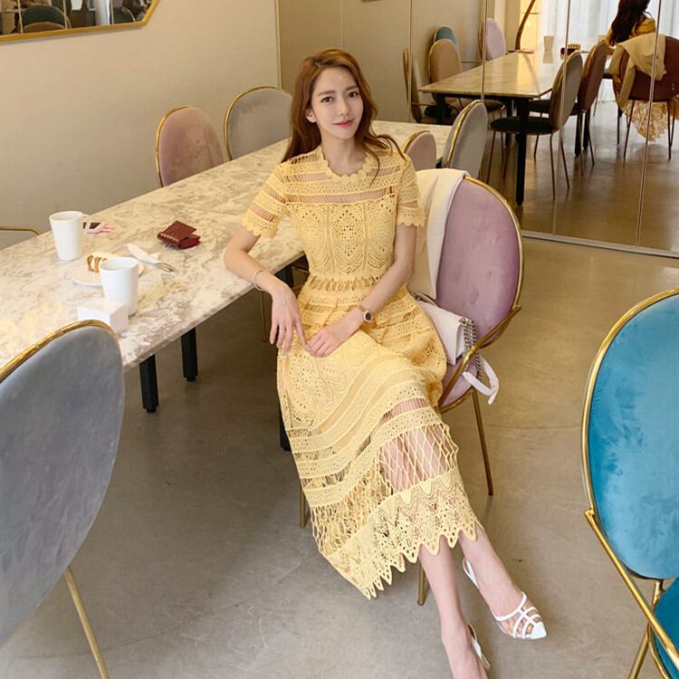 フレアワンピース シースルー レースワンピース 2点セット