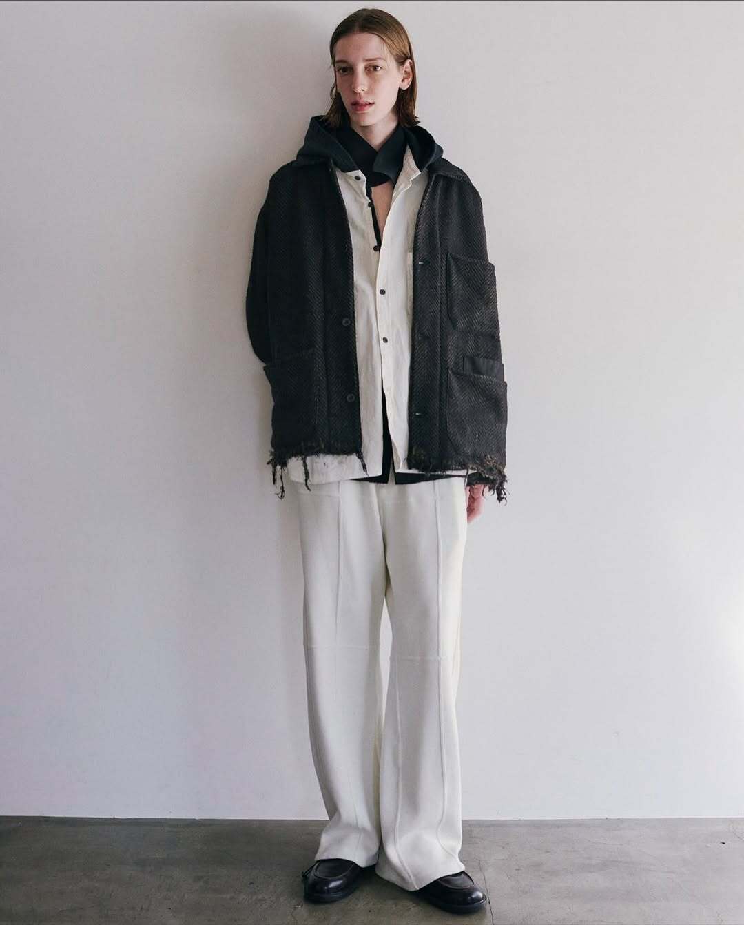 25AW】ANCELLM DENIM HOODIE SHIRT (WHITE) ANC-SH67-A | IAAAM ONLINE