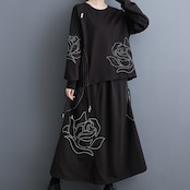 立体フラワー刺繍 トップス&スカート セットアップ 00037