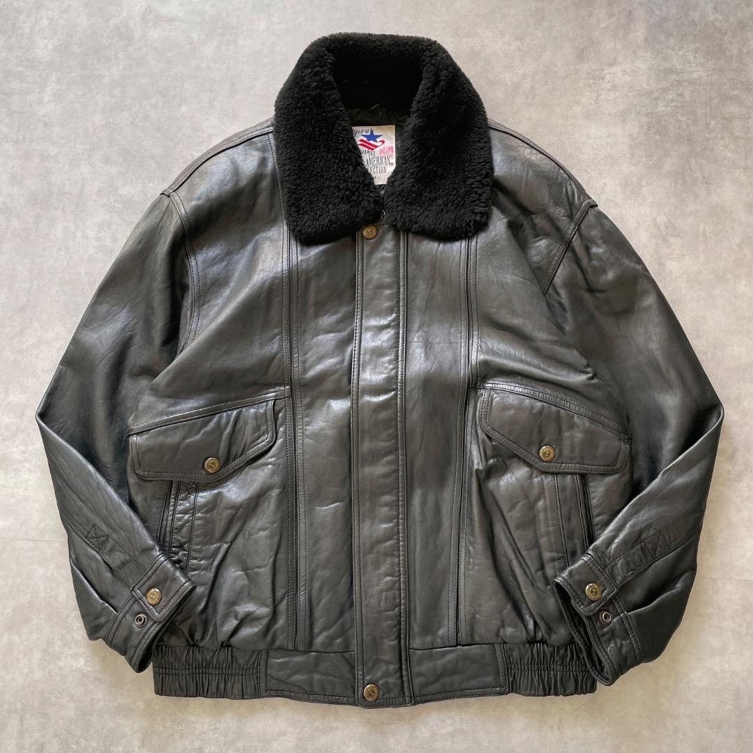 レザージャケット ブルゾン フライト 短丈 古着 90s XL 黒 17401