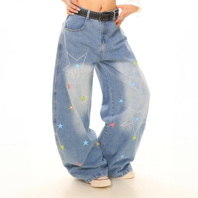 スターカラフルボリュームデニムパンツ R00507
